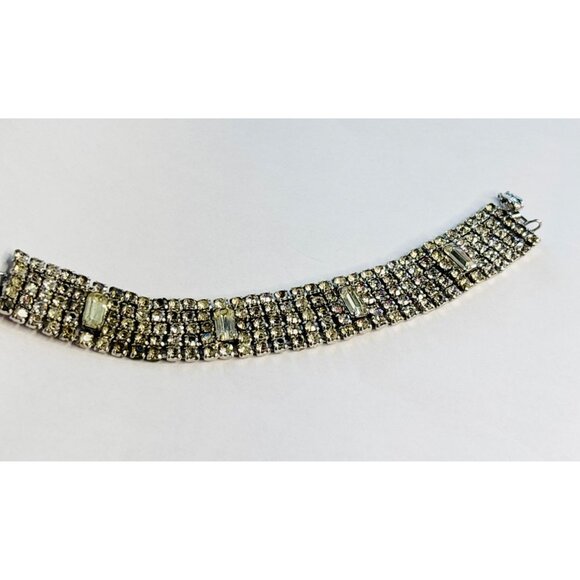 Vintage Silver-Tone Rhinestone Bracelet With Rectangular Accents - Picture 8 of 9